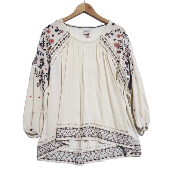 Knox Rose Tops - KNOX ROSE TUNIC EMBROIDERED BOHO BOHEMIAN TOP SHIRT Sz XXL BEIGE